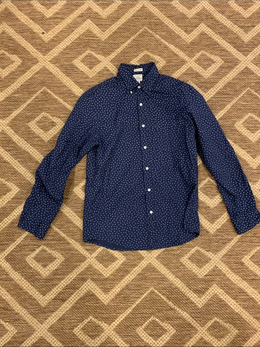 J. Crew Men's Navy Button-Down Shirt with White Micro Dot Print (454)